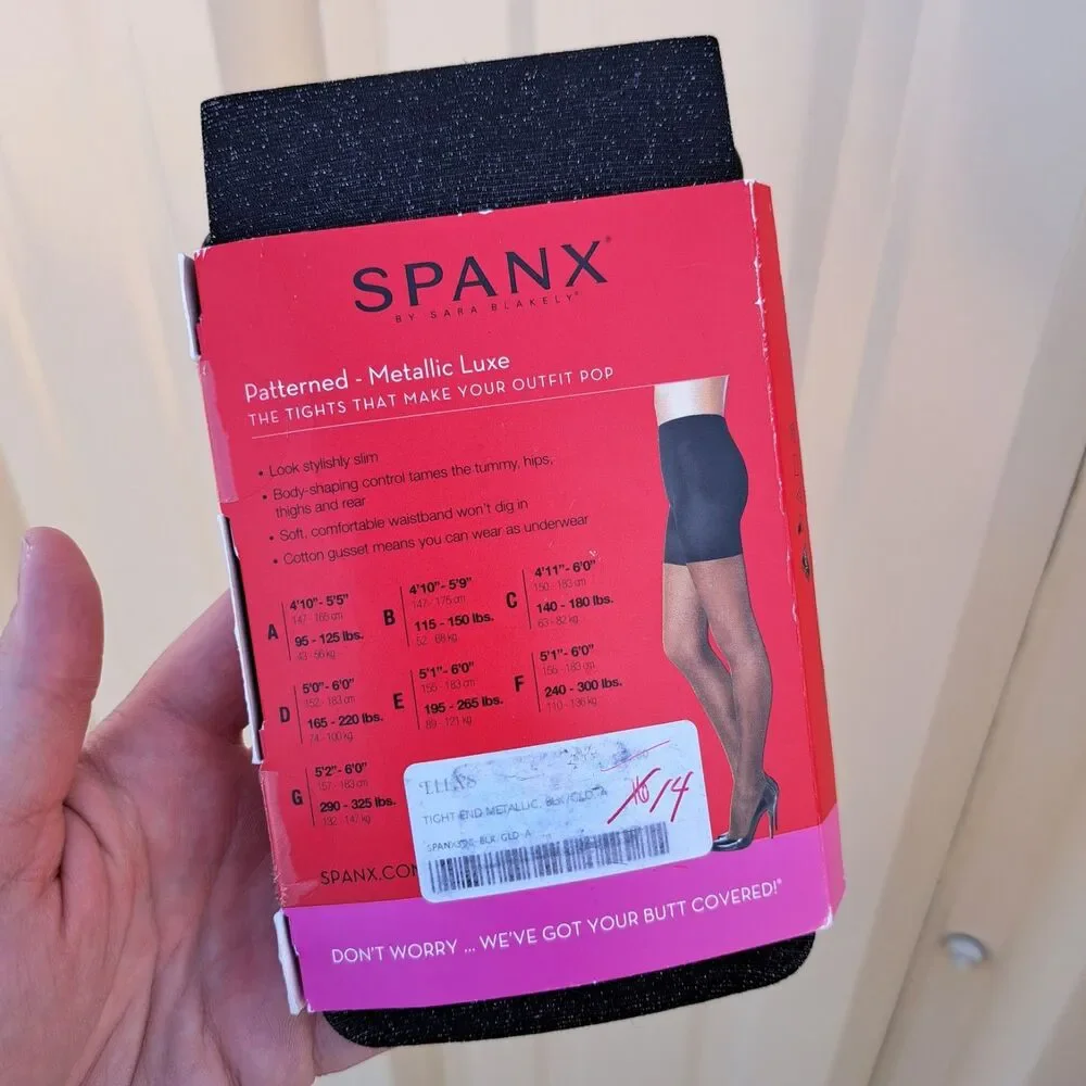 NEW SPANX TIGHTS END BODY SHAPING TIGHTS Size A XS METALLIC LUXE BLACK SILVER